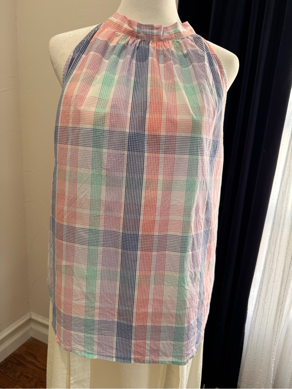 Women’s Pastel Plaid Halter Blouse - Multicolor
